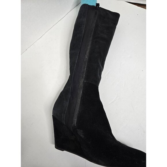 Via Spiga Black Suede Knee High Wedge Riding Boots - Picture 8 of 16